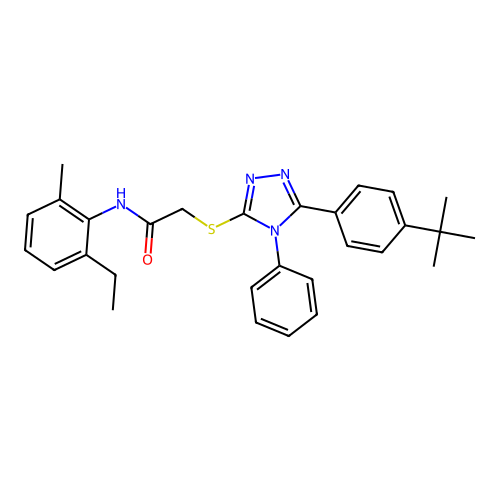2-{[5-(4-tert-butylphenyl)-4-phenyl-4H-1,2,4-triazol-3-yl]sulfanyl}-N-(2-ethyl-6-methylphenyl)acetamide structure
