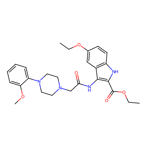 Ethyl 5-ethoxy-3-[[2-[4-(2-methoxyphenyl)piperazin-1-yl]acetyl]amino]-1H-indole-2-carboxylate structure