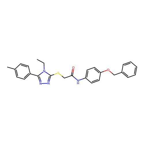 2-[[4-ethyl-5-(4-methylphenyl)-1,2,4-triazol-3-yl]sulfanyl]-N-(4-phenylmethoxyphenyl)acetamide structure