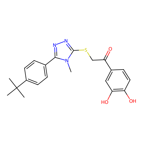 1-(3,4-dihydroxyphenyl)-2-{5-[4-(tert-butyl)phenyl]-4-methyl(1,2,4-triazol-3-y lthio)}ethan-1-one structure