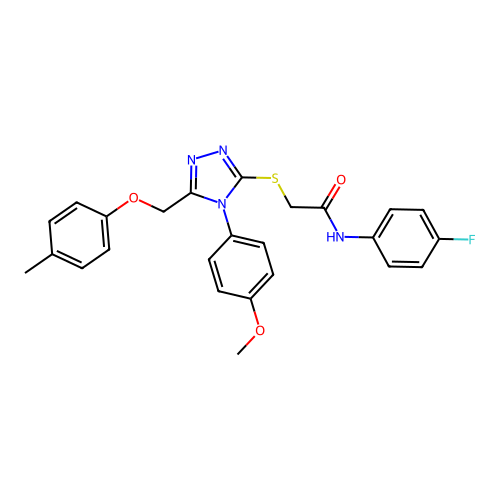 N-(4-fluorophenyl)-2-((4-(4-methoxyphenyl)-5-((p-tolyloxy)methyl)-4H-1,2,4-triazol-3-yl)thio)acetamide structure