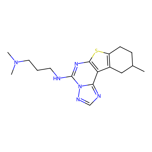 N,N-dimethyl-N'-(10-methyl-8,9,10,11-tetrahydro[1]benzothieno[3,2-e][1,2,4]triazolo[1,5-c]pyrimidin-5-yl)propane-1,3-diamine structure