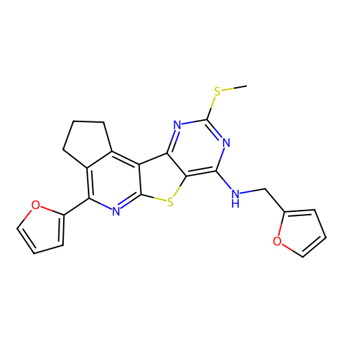 4-(furan-2-yl)-N-(furan-2-ylmethyl)-9-(methylsulfanyl)-2,3-dihydro-1H-cyclopenta[4',5']pyrido[3',2':4,5]thieno[3,2-d]pyrimidin-7-amine structure