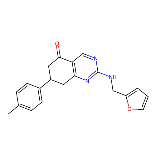 2-[(furan-2-ylmethyl)amino]-7-(4-methylphenyl)-7,8-dihydroquinazolin-5(6H)-one structure