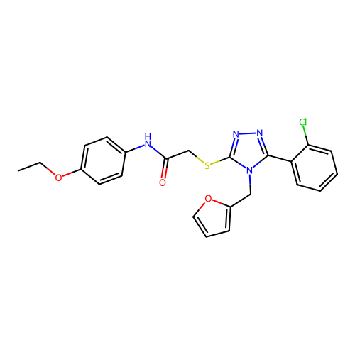 2-[[5-(2-chlorophenyl)-4-(furan-2-ylmethyl)-1,2,4-triazol-3-yl]sulfanyl]-N-(4-ethoxyphenyl)acetamide structure
