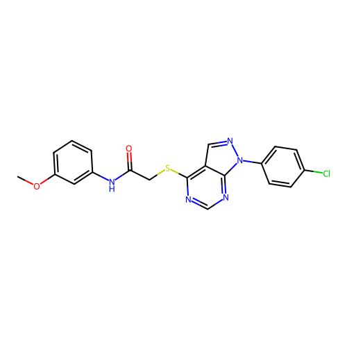 2-((1-(4-chlorophenyl)-1H-pyrazolo[3,4-d]pyrimidin-4-yl)thio)-N-(3-methoxyphenyl)acetamide structure