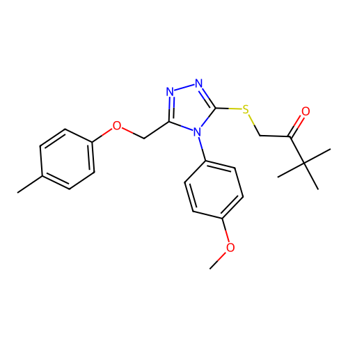 1-({4-(4-methoxyphenyl)-5-[(4-methylphenoxy)methyl]-4H-1,2,4-triazol-3-yl}sulfanyl)-3,3-dimethylbutan-2-one structure