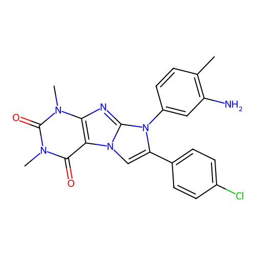 8-(3-amino-4-methylphenyl)-7-(4-chlorophenyl)-1,3-dimethyl-1H-imidazo[2,1-f]purine-2,4(3H,8H)-dione structure