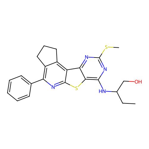 2-((9-(methylthio)-4-phenyl-2,3-dihydro-1H-cyclopenta[4',5']pyrido[3',2':4,5]thieno[3,2-d]pyrimidin-7-yl)amino)butan-1-ol structure