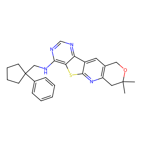 8,8-dimethyl-N-((1-phenylcyclopentyl)methyl)-8,10-dihydro-7H-pyrano[3'',4'':5',6']pyrido[3',2':4,5]thieno[3,2-d]pyrimidin-4-amine structure