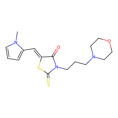 (Z)-5-((1-methyl-1H-pyrrol-2-yl)methylene)-3-(3-morpholinopropyl)-2-thioxothiazolidin-4-one structure