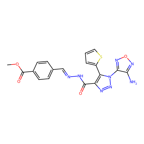 (E)-methyl 4-((2-(1-(4-amino-1,2,5-oxadiazol-3-yl)-5-(thiophen-2-yl)-1H-1,2,3-triazole-4-carbonyl)hydrazono)methyl)benzoate structure
