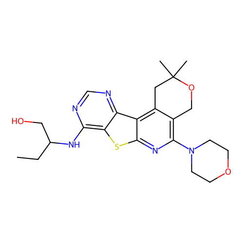 2-((2,2-dimethyl-5-morpholino-2,4-dihydro-1H-pyrano[4'',3'':4',5']pyrido[3',2':4,5]thieno[3,2-d]pyrimidin-8-yl)amino)butan-1-ol structure