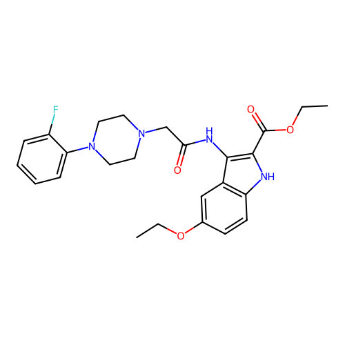 Ethyl 5-ethoxy-3-[[2-[4-(2-fluorophenyl)piperazin-1-yl]acetyl]amino]-1H-indole-2-carboxylate structure