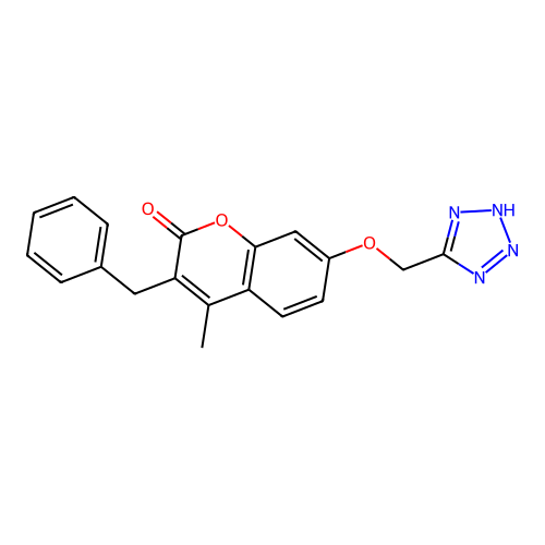 3-benzyl-4-methyl-7-(1H-tetrazol-5-ylmethoxy)-2H-chromen-2-one structure