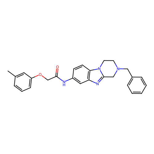 N-(2-benzyl-1,2,3,4-tetrahydropyrazino[1,2-a]benzimidazol-8-yl)-2-(3-methylphenoxy)acetamide structure