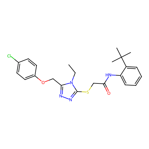 N-(2-(tert-butyl)phenyl)-2-((5-((4-chlorophenoxy)methyl)-4-ethyl-4H-1,2,4-triazol-3-yl)thio)acetamide structure