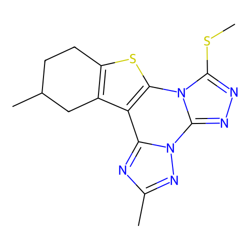 2,12-dimethyl-7-(methylsulfanyl)-10,11,12,13-tetrahydro[1]benzothieno[3,2-e]bis[1,2,4]triazolo[4,3-a:1',5'-c]pyrimidine structure