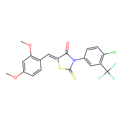 (Z)-3-(4-chloro-3-(trifluoromethyl)phenyl)-5-(2,4-dimethoxybenzylidene)-2-thioxothiazolidin-4-one structure