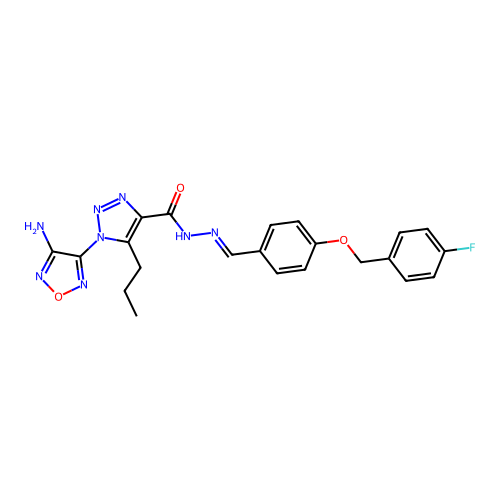 (E)-1-(4-amino-1,2,5-oxadiazol-3-yl)-N'-(4-((4-fluorobenzyl)oxy)benzylidene)-5-propyl-1H-1,2,3-triazole-4-carbohydrazide structure