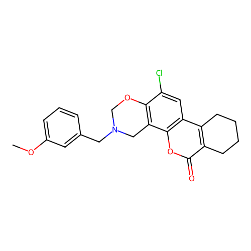 12-chloro-3-(3-methoxybenzyl)-3,4,7,8,9,10-hexahydro-2H,6H-benzo[3,4]chromeno[8,7-e][1,3]oxazin-6-one structure