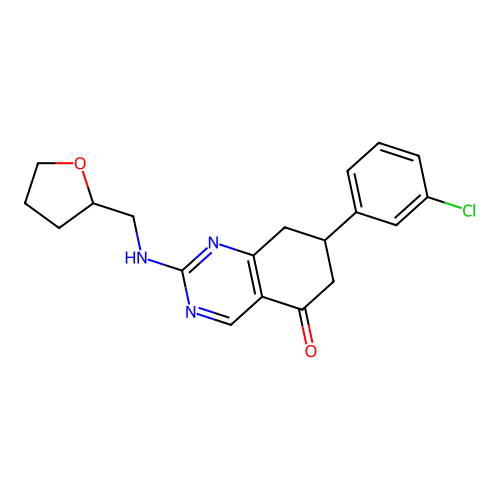 7-(3-chlorophenyl)-2-(oxolan-2-ylmethylamino)-7,8-dihydro-6H-quinazolin-5-one structure