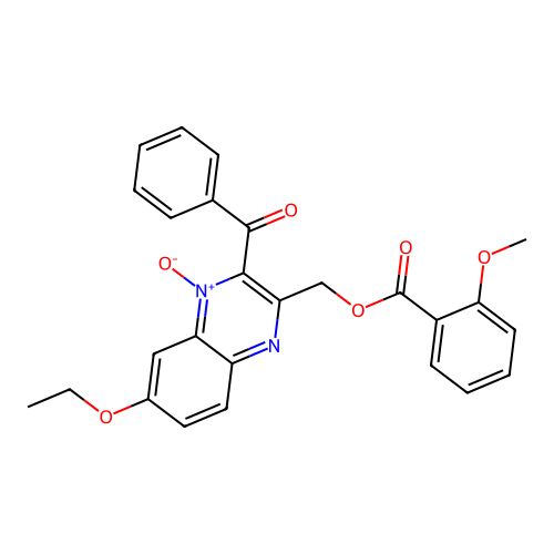 2-Benzoyl-7-ethoxy-3-(((2-methoxybenzoyl)oxy)methyl)quinoxaline 1-oxide structure