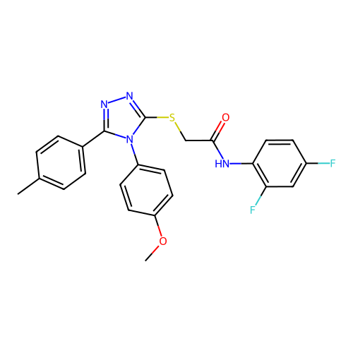 N-(2,4-difluorophenyl)-2-((4-(4-methoxyphenyl)-5-(p-tolyl)-4H-1,2,4-triazol-3-yl)thio)acetamide structure