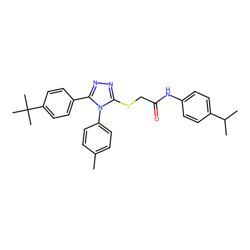 2-{[5-(4-tert-butylphenyl)-4-(4-methylphenyl)-4H-1,2,4-triazol-3-yl]sulfanyl}-N-[4-(propan-2-yl)phenyl]acetamide structure