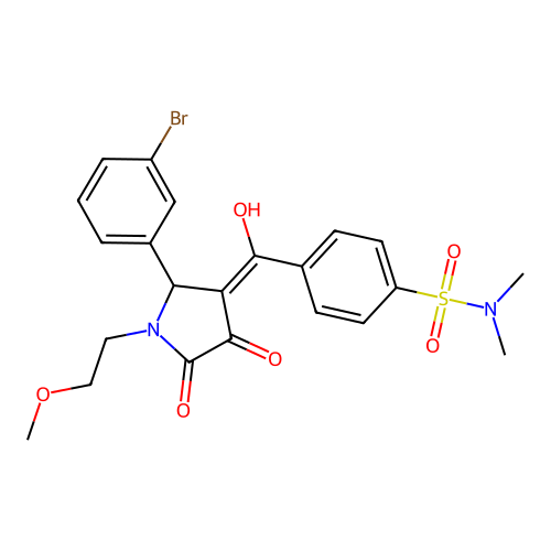 4-(2-(3-bromophenyl)-4-hydroxy-1-(2-methoxyethyl)-5-oxo-2,5-dihydro-1H-pyrrole-3-carbonyl)-N,N-dimethylbenzenesulfonamide structure