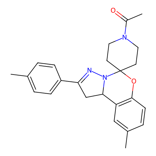 1-[9'-methyl-2'-(4-methylphenyl)-1',10b'-dihydro-1H-spiro[piperidine-4,5'-pyrazolo[1,5-c][1,3]benzoxazin]-1-yl]ethanone structure