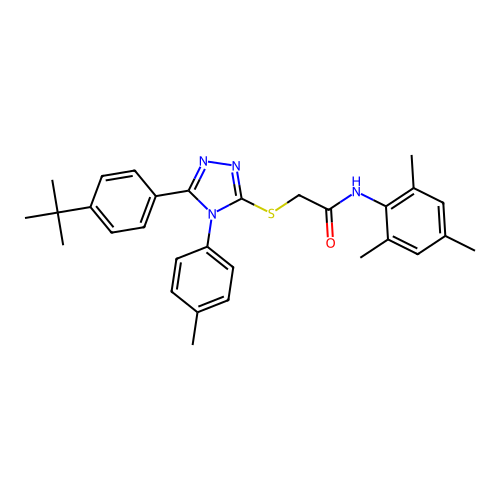2-{[5-(4-tert-butylphenyl)-4-(4-methylphenyl)-4H-1,2,4-triazol-3-yl]sulfanyl}-N-(2,4,6-trimethylphenyl)acetamide structure