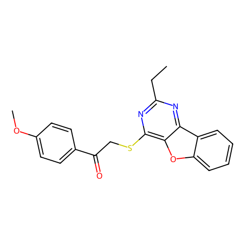 2-((2-ethylbenzofuro[3,2-d]pyrimidin-4-yl)thio)-1-(4-methoxyphenyl)ethanone structure