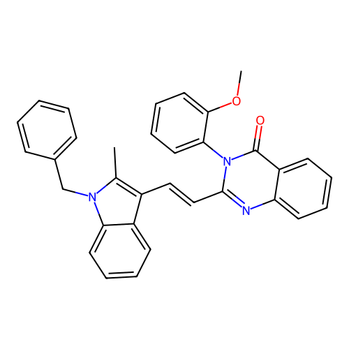 2-[(E)-2-(1-benzyl-2-methylindol-3-yl)ethenyl]-3-(2-methoxyphenyl)quinazolin-4-one structure