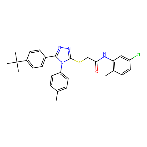 2-((5-(4-(tert-butyl)phenyl)-4-(p-tolyl)-4H-1,2,4-triazol-3-yl)thio)-N-(5-chloro-2-methylphenyl)acetamide structure