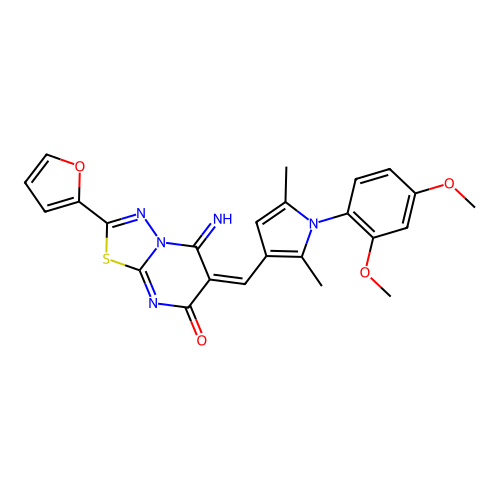 (E)-6-((1-(2,4-dimethoxyphenyl)-2,5-dimethyl-1H-pyrrol-3-yl)methylene)-2-(furan-2-yl)-5-imino-5H-[1,3,4]thiadiazolo[3,2-a]pyrimidin-7(6H)-one structure