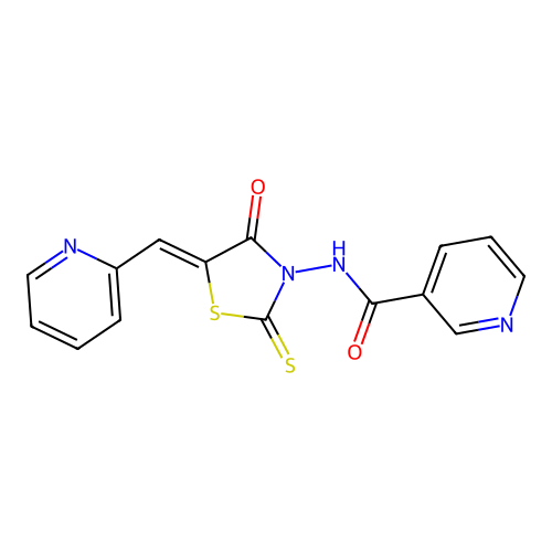 (Z)-N-(4-oxo-5-(pyridin-2-ylmethylene)-2-thioxothiazolidin-3-yl)nicotinamide structure
