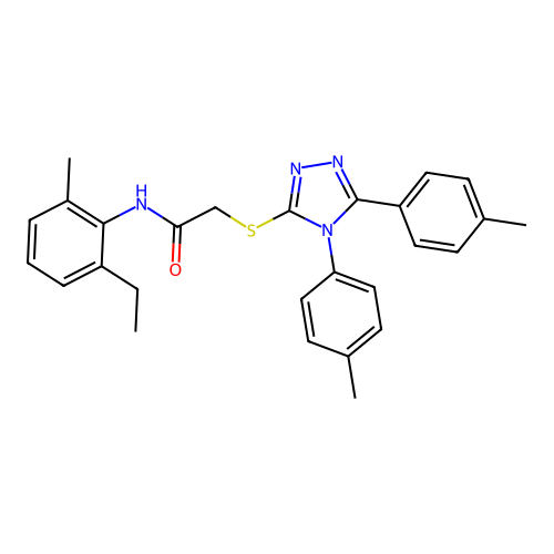 2-((4,5-di-p-tolyl-4H-1,2,4-triazol-3-yl)thio)-N-(2-ethyl-6-methylphenyl)acetamide structure