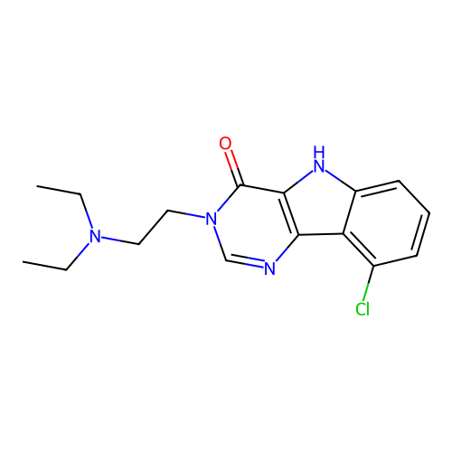 9-chloro-3-[2-(diethylamino)ethyl]-3,5-dihydro-4H-pyrimido[5,4-b]indol-4-one structure