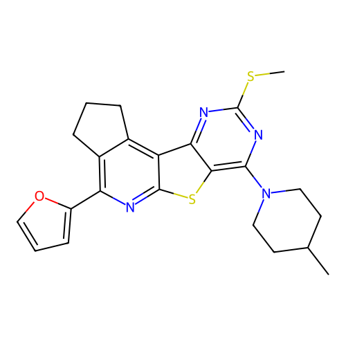 4-(furan-2-yl)-7-(4-methylpiperidin-1-yl)-9-(methylsulfanyl)-2,3-dihydro-1H-cyclopenta[4',5']pyrido[3',2':4,5]thieno[3,2-d]pyrimidine structure