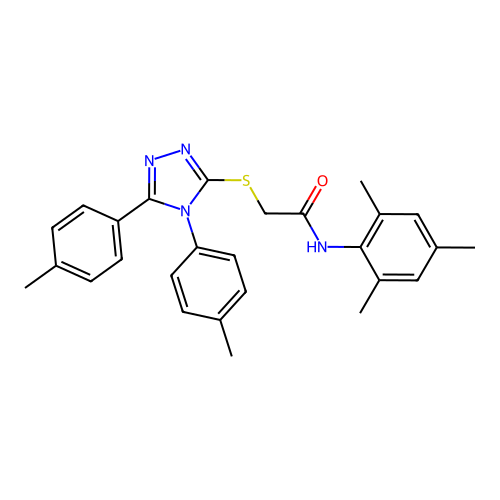 2-((4,5-di-p-tolyl-4H-1,2,4-triazol-3-yl)thio)-N-mesitylacetamide structure