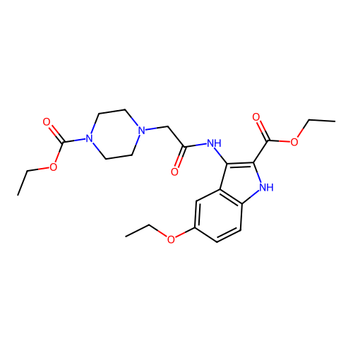 Ethyl 5-ethoxy-3-[[2-(4-ethoxycarbonylpiperazin-1-yl)acetyl]amino]-1H-indole-2-carboxylate structure