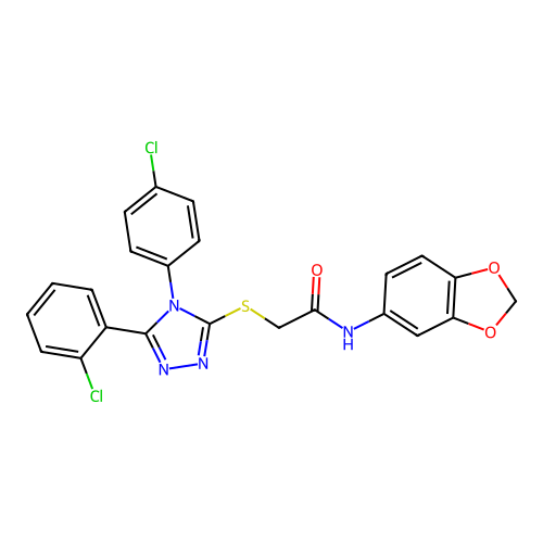 N-(1,3-benzodioxol-5-yl)-2-[[5-(2-chlorophenyl)-4-(4-chlorophenyl)-1,2,4-triazol-3-yl]sulfanyl]acetamide structure