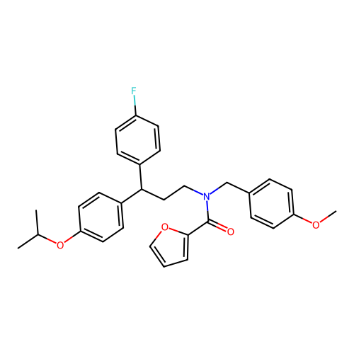 N-(3-(4-fluorophenyl)-3-(4-isopropoxyphenyl)propyl)-N-(4-methoxybenzyl)furan-2-carboxamide structure