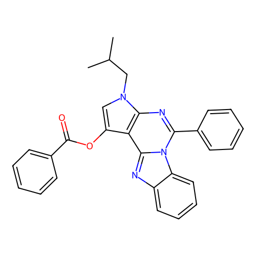 3-isobutyl-5-phenyl-3H-benzo[4,5]imidazo[1,2-c]pyrrolo[3,2-e]pyrimidin-1-yl benzoate structure