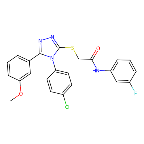 2-{[4-(4-chlorophenyl)-5-(3-methoxyphenyl)-4H-1,2,4-triazol-3-yl]sulfanyl}-N-(3-fluorophenyl)acetamide structure