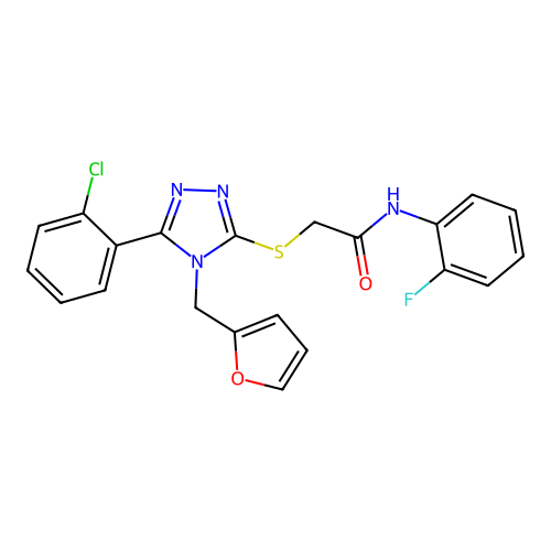 2-((5-(2-chlorophenyl)-4-(furan-2-ylmethyl)-4H-1,2,4-triazol-3-yl)thio)-N-(2-fluorophenyl)acetamide structure