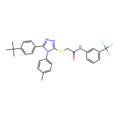 2-{[5-(4-tert-butylphenyl)-4-(4-methylphenyl)-4H-1,2,4-triazol-3-yl]sulfanyl}-N-[3-(trifluoromethyl)phenyl]acetamide structure