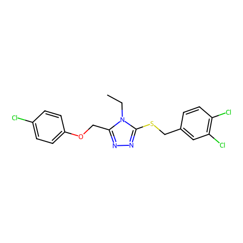 3-[(4-chlorophenoxy)methyl]-5-[(3,4-dichlorobenzyl)sulfanyl]-4-ethyl-4H-1,2,4-triazole structure