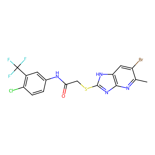 2-[(6-bromo-5-methyl-1H-imidazo[4,5-b]pyridin-2-yl)sulfanyl]-N-[4-chloro-3-(trifluoromethyl)phenyl]acetamide structure